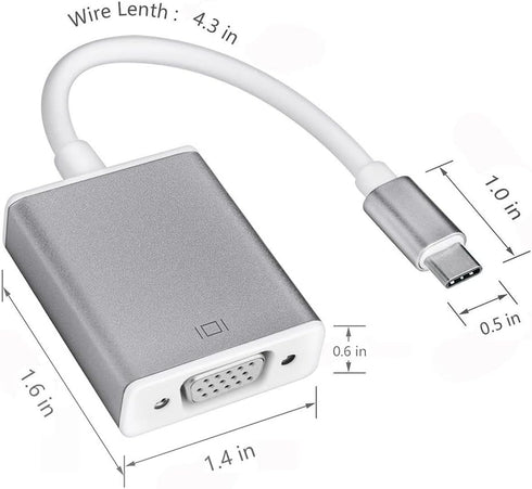 USB-C to VGA Adapter, USB 3.1 Type C (Thunderbolt 3) to VGA Converter Compatible with MacBook Pro, New MacBook, MacBook Air 2018, Dell XPS 13/15, Surface Book 2 and More (Gray)