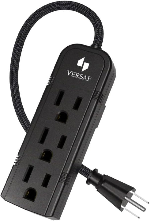Power Strip 3 Prong Outlet, Slim Black 3 Grounded Outlets, Heavy Duty Extension Cord, No Surge Protector