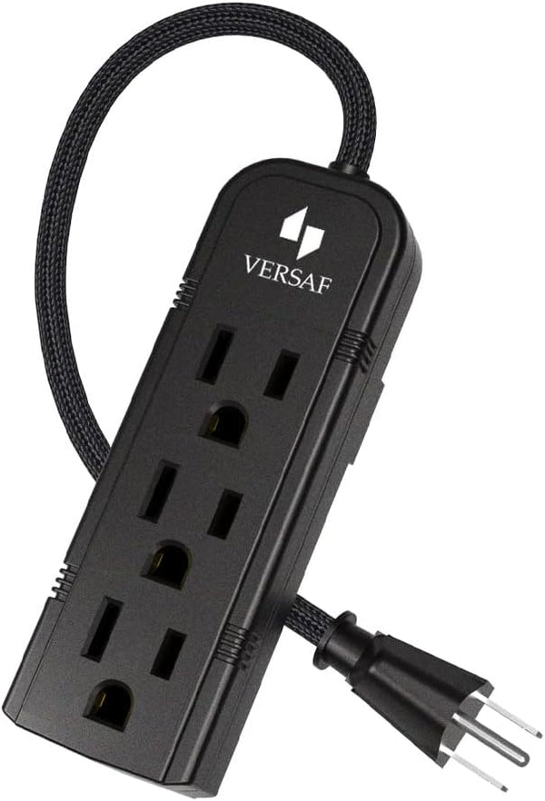 Power Strip 3 Prong Outlet, Slim Black 3 Grounded Outlets, Heavy Duty Extension Cord, No Surge Protector
