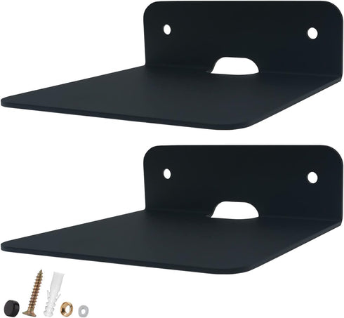 WISDING Small Floating Shelves, 4.25'' Wall Metal Speaker Mount Shelves, 2 Pack, Black