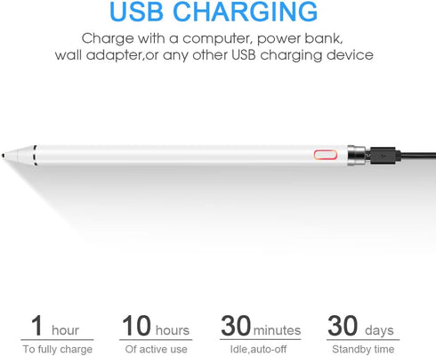 Rechargeable Active Stylus Pencil Compatible with Apple iPad, Fine Point Stylist for Touch Screens and Other Tablets