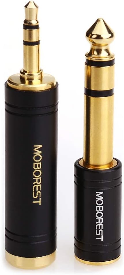 MOBOREST 3.5mm M to 6.35mm F Stereo Pure Copper Adapter, 1/8 Inch Plug Male to 1/4 Inch Jack Female Adapter