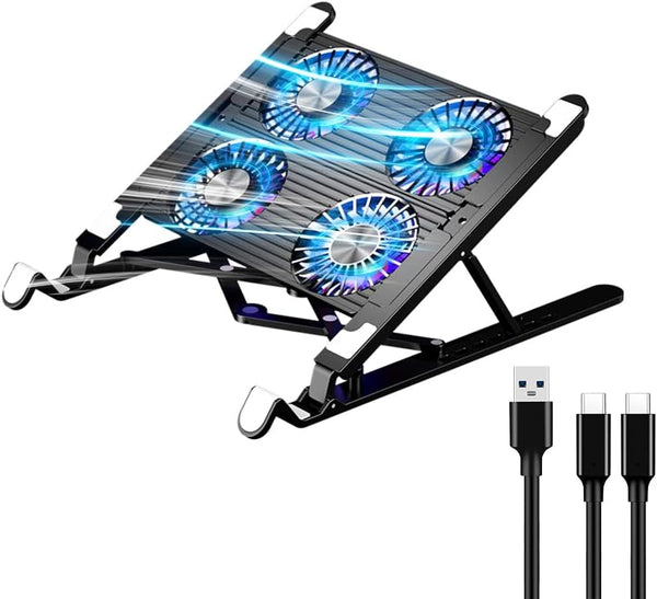 Laptop Cooling Pad for 11-17.3 Inch Gaming Laptops - Foldable Stand with 4 Quiet Fans, Portable Cooler with 7