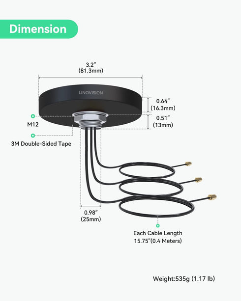 LINOVISION 4G 3-in-1 2X 4G 1x IOT-R32, IR302, RUT241/RUT240 LTE MIMO and WiFi Combo Antenna, LTE and Dual Band Wi-Fi