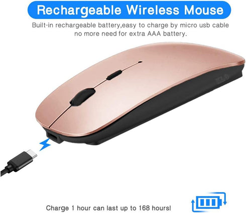 Rechargeable Bluetooth Mouse for MacBook/MacBook Air/Pro/iPad, Wireless Mouse for Laptop/Notebook/Chromebook (Rose Gold)