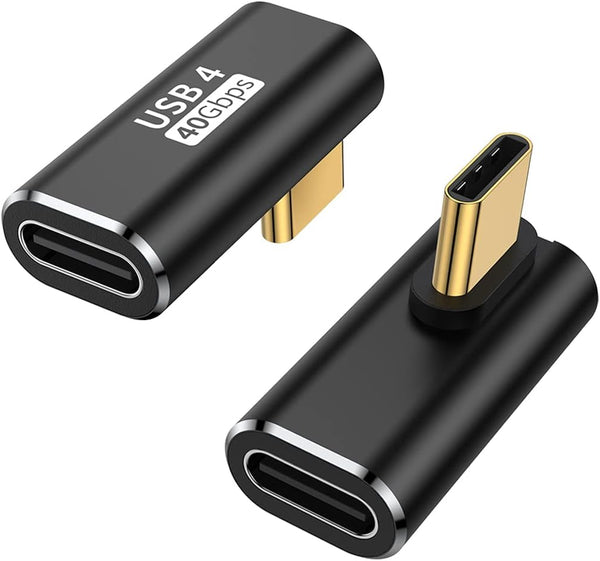 AuviPal 90 Degree USB C Adapter (2 Pack), 40Gbps USB C Male to Female Right Angle Connector Extender