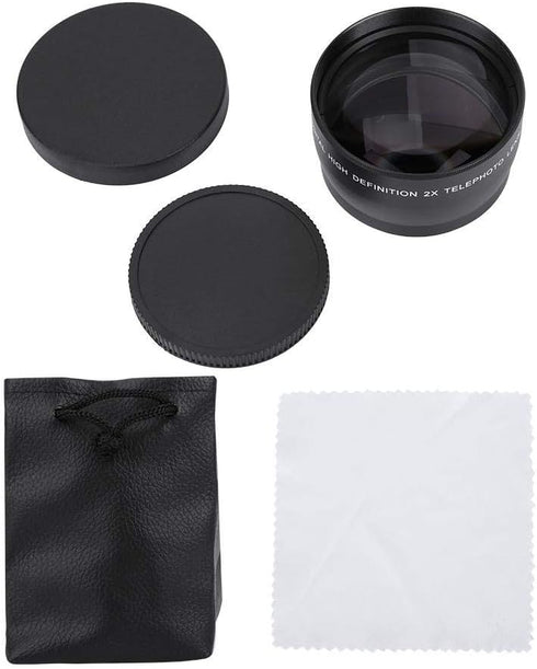 Telephoto Lens, 58MM 2X Magnification Aluminium Alloy Teleconverter for 58mm Diameter and 18-55 Focal Length Lens