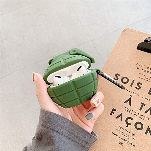 Silicone Case Compatible for Apple Airpods Pro, Funny Cute Retro Design Cover, Grenade Green