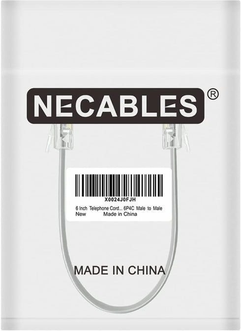 NECABLES 6 Inch Short Telephone Cord, Wall Phone Cord for Landline RJ11 Male to Male