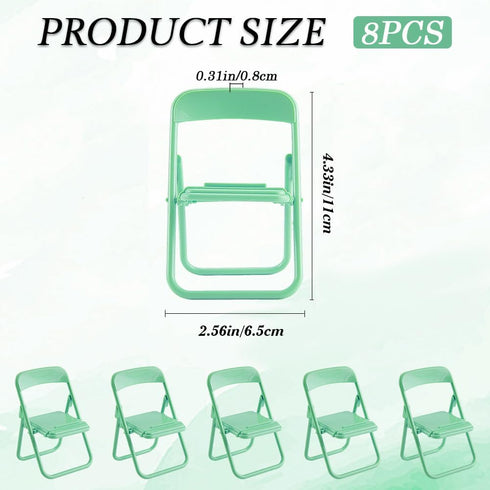 CRASPIRE 8Pcs Mini Folding Chair Phone Stand Holder Desktop Foldable Green Candy Color Lazy Funny Cute Cell Mobile