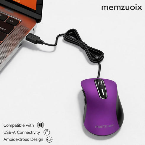 memzuoix 1400 5FT 5 Wired Mouse, USB Computer Mouse DPI Mobile Optical Mouse Ergonomic Design Computer Mice with Cord