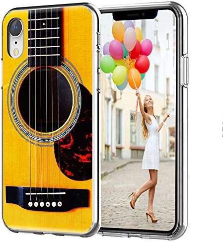 for iPhone XR Case - Shockproof Anti-Scratch Slim Soft TPU Clear Protective Cover (Funny Yellow Music Guitar)
