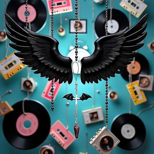 YLiiii 2Pcs Y2K Black Winged Mobile Phone Chain Pendant,Decor,Goth Phone Charm Pendant, Kawaii-Key Chain for Bag,Cute