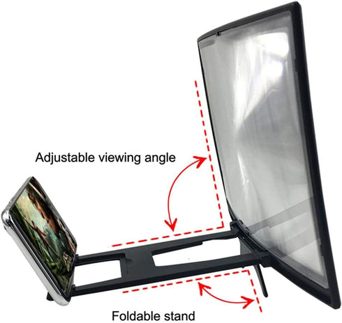 12" 3D Curved HD Screen Magnifier for Cell Phone with Foldable Stand, Compatible with All Smartphones