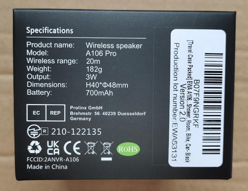 EWA Travel Case Packed, A106 Pro Portable Bluetooth Speaker, IP67 Waterproof, Perfect Mini Speaker