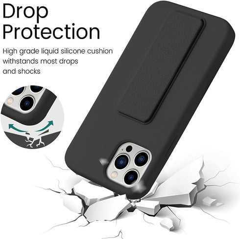 LAUDTEC Silicone Kickstand Case for iPhone 13 Pro Max, Flexible Soft Liquid Silicone with Hand Strap (Black)