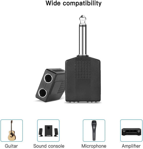 Jelanry 1/4" 6.35mm Stereo Plug Male to Dual 1/4" 6.35mm Jack Female Splitter Adapter for Guitar, Headphone