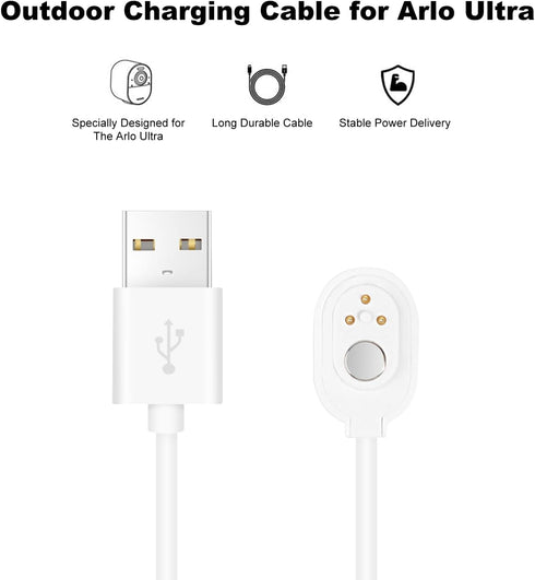 Charging Cable for Arlo Ultra/Ultra 2/Pro 3/Pro 4, Weatherproof Outdoor Magnetic Power Cable, 10 Feet White