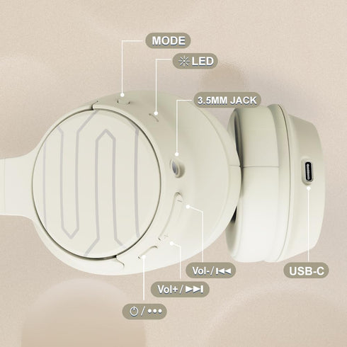 Soul Ultra Wireless 2 Bluetooth Over Ear Headphones, Foldable Design, 65 hrs Playtime, Deep Bass, Beige