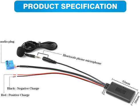Bluetooth Audio Aux Adapter with Microphone, Compatible with BMW Z4 (E85/E86), X3(E83), Mini Cooper (R50/JCW), Mini Cooper S R53(Car with AUX access)