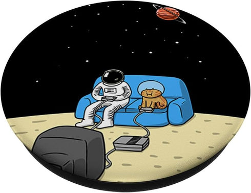 Astronaut and Cat Gaming Space Cute Moon Video Gamer Gift PopSockets Standard PopGrip