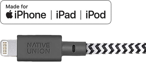Native Union Night Cable - 10ft Ultra-Strong Reinforced Lightning to USB-A Charging Cable, Zebra