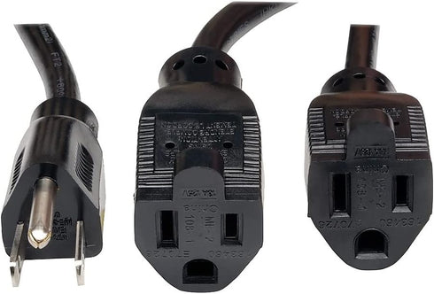 Tripp Lite 18-in Power Extension Cord Y Splitter Cable, 13A, 16AWG (NEMA 5-15P to 2x NEMA 5-15R), Black