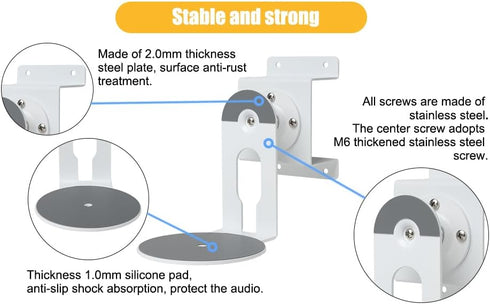 Shinar Metal Wall Mount for Sonos Era 100, Swivels 360° and Tilts -70°/+70°, Max Weight 12 kg (White)