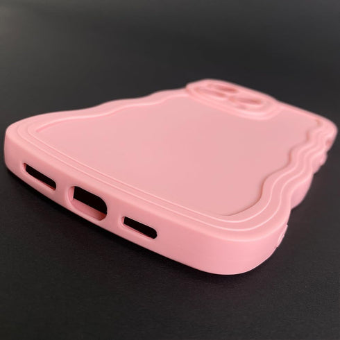 Cute Curly Wave Edge Phone Case for iPhone 13 Pro Max - Soft Liquid Silicone with Camera Protection, Pink.