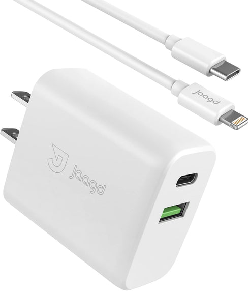 20W Charger Set for iPhone and iPad, USB C and USB Dual Wall Charger with Type-C Lightning Cable Compatible with iPhone