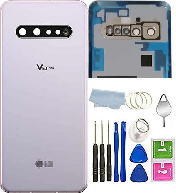 V60 ThinQ Back Glass Cover Replacement Housing Door for LG V60 ThinQ V600 5G, Classy White with Tape Parts and Tools