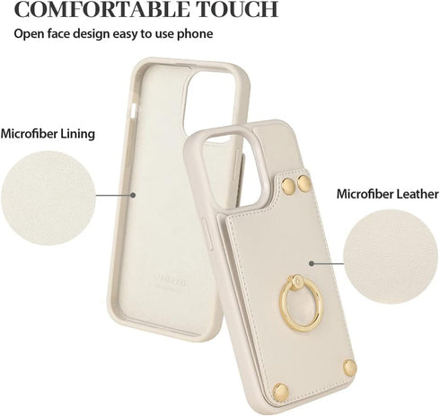 LAMEEKU Wallet Case for iPhone 12 Pro Max, RFID Blocking Leather Case with Card Holder and Kickstand, Beige