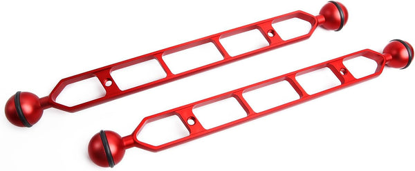 Red 11" Double Ball Aluminum Alloy Extension Arm, 1" Ball Head Connector for Underwater Arm, 2pack
