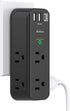 Surge Protector Outlet Extender, 6 AC Multi Plug with 3 USB Ports, 1800J Wall Charger, Black