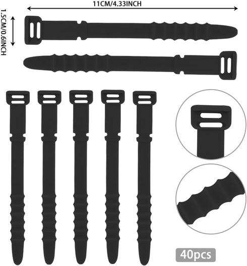 Reusable Zip Ties - 20pcs Silicone Rubber Cable Ties, Fastening Twist Ties for Bags, Travel Items, Camping Gear Must
