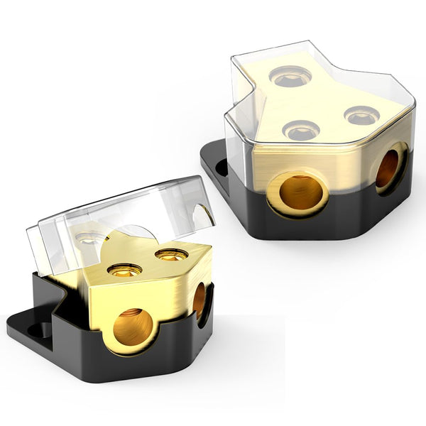 Distribution Block Car Audio, 2 Way 0/2/4 Gauge in 4/8/10 Gauge Out, Amp Power Splitter for Vehicles Boats (2PCS)
