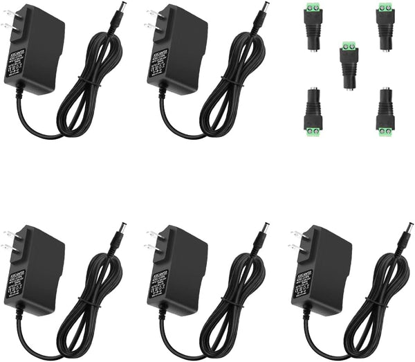 5V 2A Power Supply Adapter, DC 5V 2000mA Power Cord for Security Camera, Baby Monitor, Raspberry Pi, USB Type C (5 Pack)