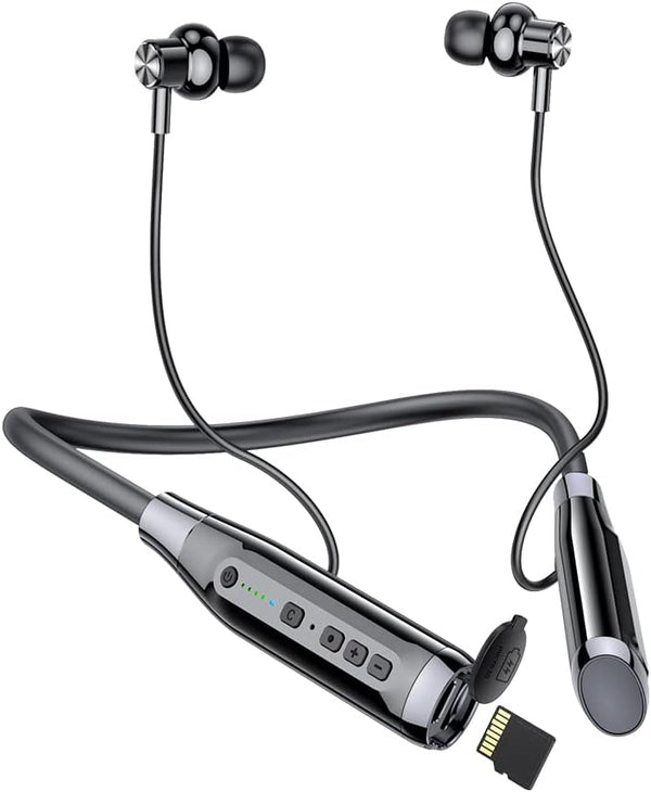 Wireless Bluetooth Headphones with TF Card Slot, 100H Playtime Neckband Earbuds for Sports, Home Office, Video
