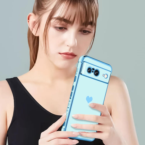 KANGHAR Cute Love Heart Soft TPU Bumper Case for Google Pixel 8 5G, Shockproof Protection for Women Girls, Blue