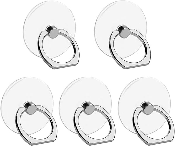 Cell Phone Ring Holder Stand - 5 Pack, Transparent Finger Kickstand, Compatible with iPhone