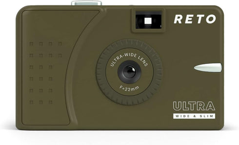 RETO Ultra Wide Slim 35mm Reusable Daylight Film Camera - 22mm Wide Lens, Focus Free, Lightweight (Olive)