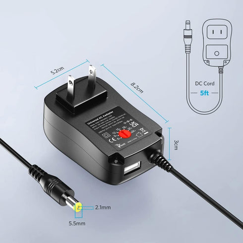 Belker 41W Universal AC DC Adapter Power Supply for Household Electronics, Max. Amps 1.5A, 6V to 24V