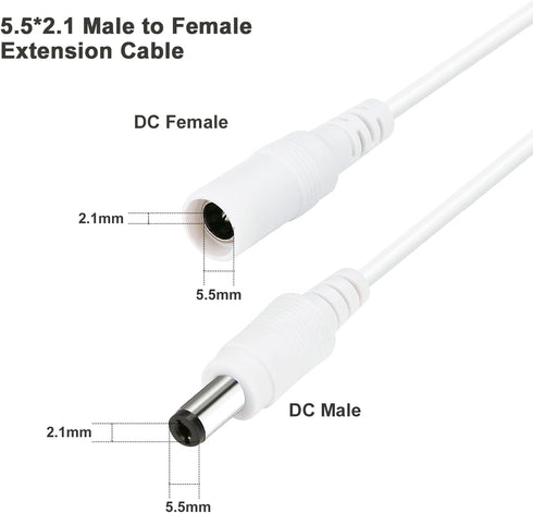 Power Extension Cable 16.5ft, 2.1mm x 5.5mm Plug for 12V DC Adapter Cord, CCTV Security Camera, IP Camera