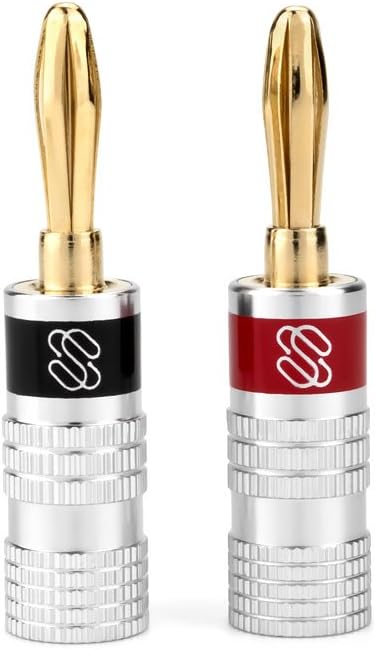 Sewell 24k Gold Silverback Banana Plugs, Dual Screw Lock Speaker Connector, 12 Pairs