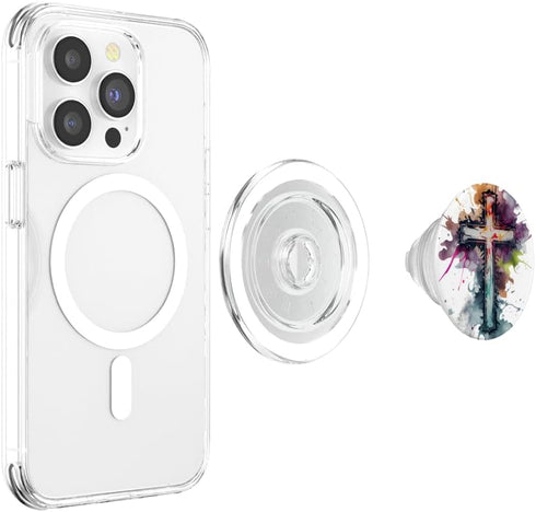 Christian Cross Watercolor Illustration PopSockets PopGrip for MagSafe