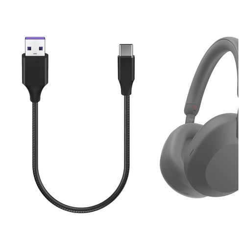 GEEKRIA USB Headphones, Vegan Leather Short Charger Cable Compatible with Sony WH-1000XM5 WH-1000XM4 WH-ULT900N
