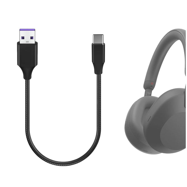 GEEKRIA USB Headphones, Vegan Leather Short Charger Cable Compatible with Sony WH-1000XM5 WH-1000XM4 WH-ULT900N