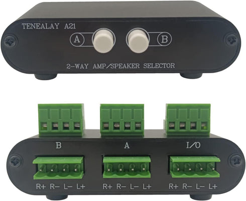 2-Way Stereo Amplifier Speaker Selector, AB Speaker Switch 2 Zone Distribution, Amp Switcher Box