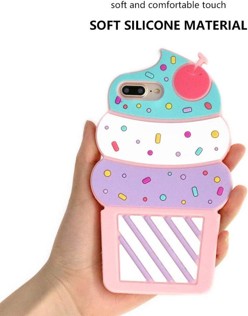 Cute Ice Cream iPhone 7 Plus Case, 3D Cartoon Soft Silicone Cover for iPhone 6/6s Plus, Girls Kids Women
