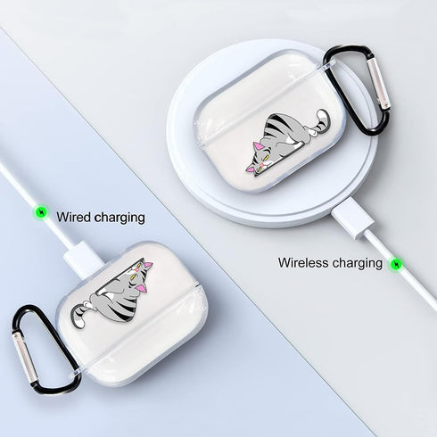 RockMax Cute Clear Case for AirPods 2nd Generation with Black Keychain and Pink Decal Stickers